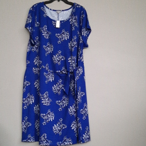 NWT 3X Talbots🔷BrightBlue&White🔷Faux Wrap Dress - Picture 1 of 8